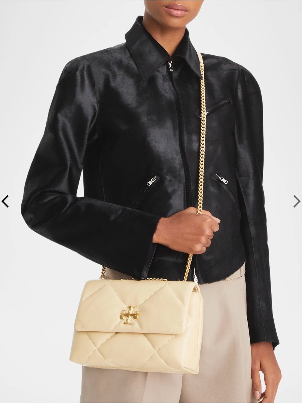 Tory Burch Quilted Shoulder Bag in Creamy Yellow with Gold Hardware - Picture 4 of 5